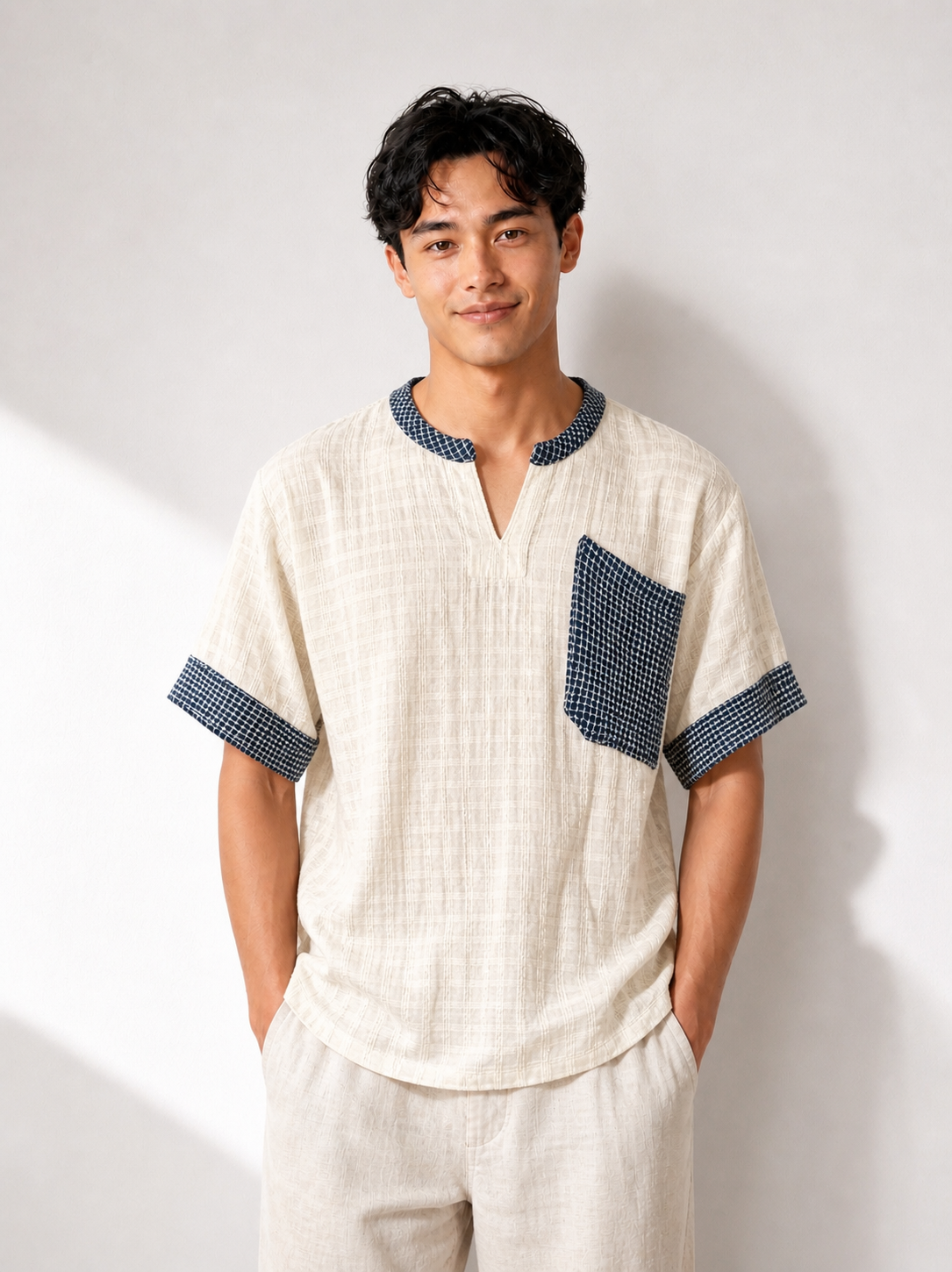 Indigo-Detailed Stonewashed Cotton