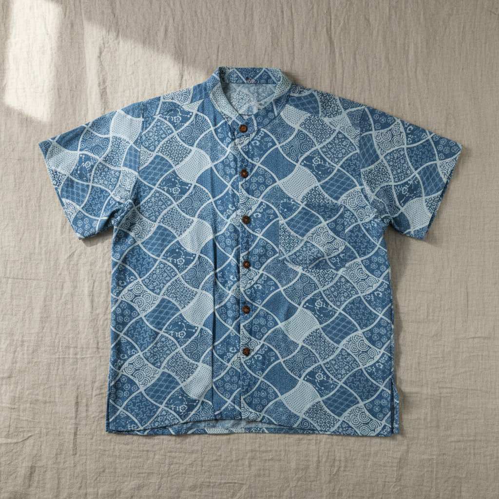 Mandarin Collar Indigo Shirt