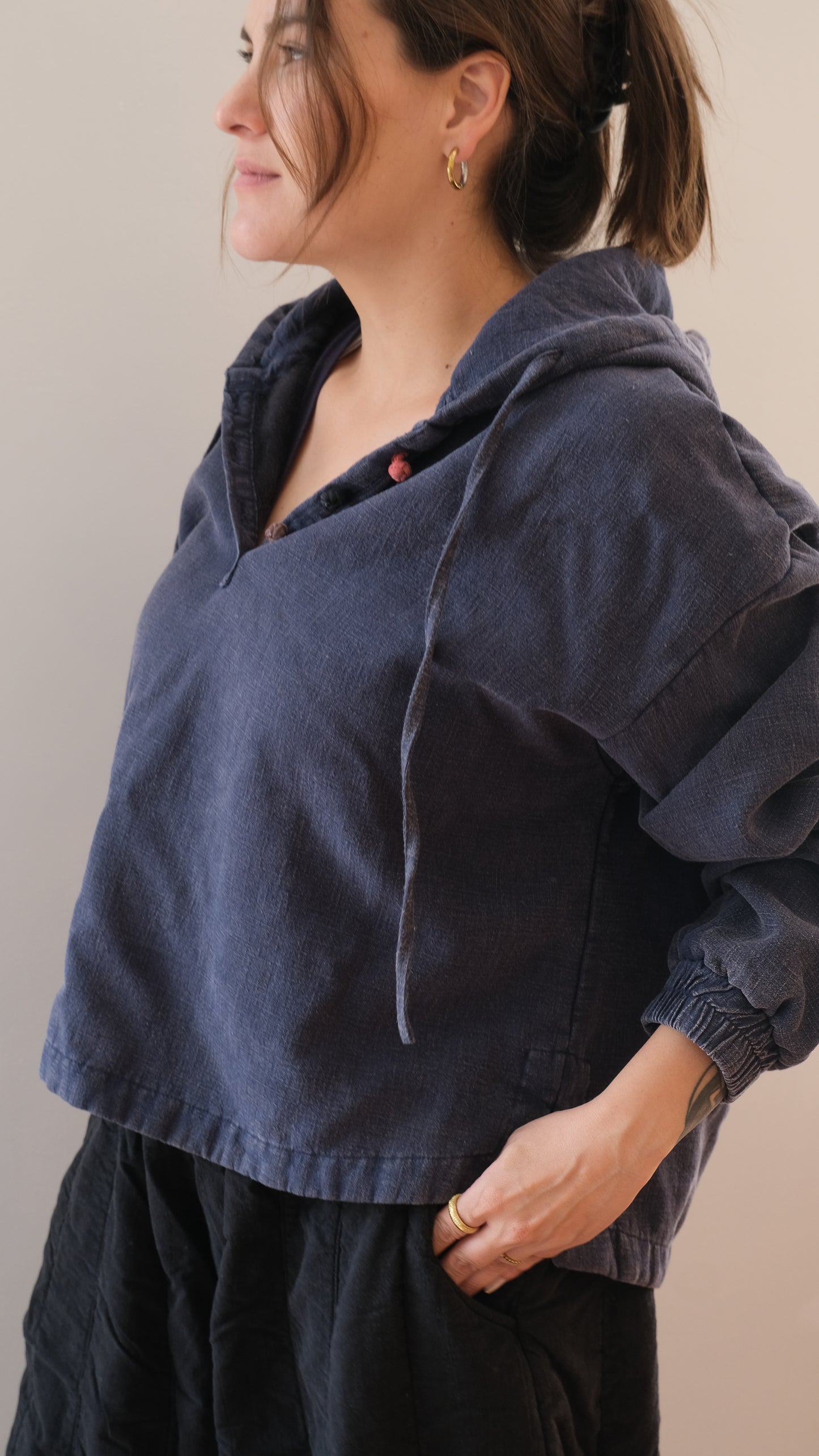 Hoodie cotton 3 button down