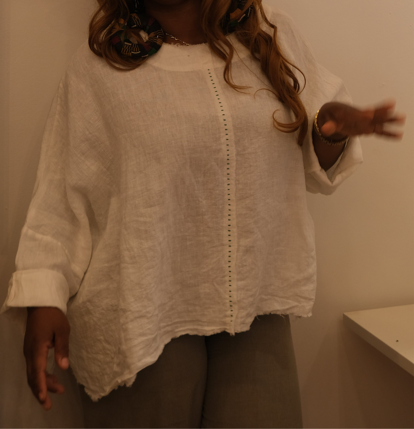 Linen embroidery top