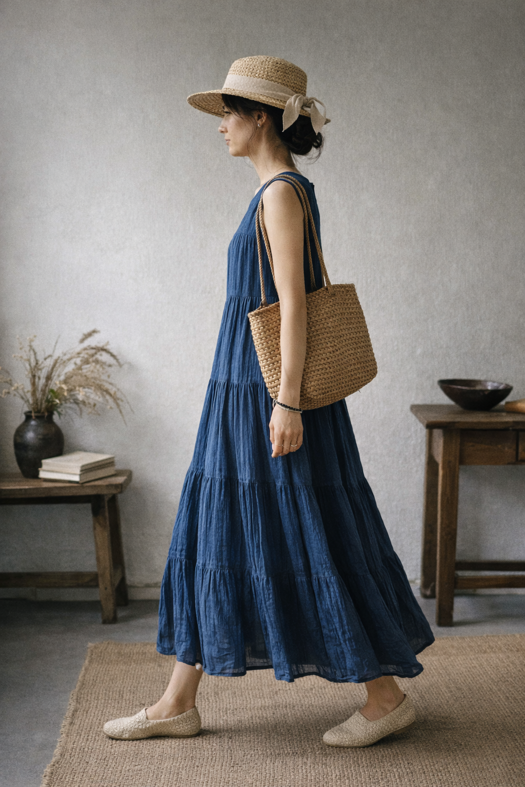 Indigo Whisper Tiered Dress