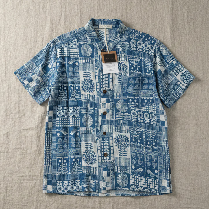 Mandarin Collar Indigo Shirt