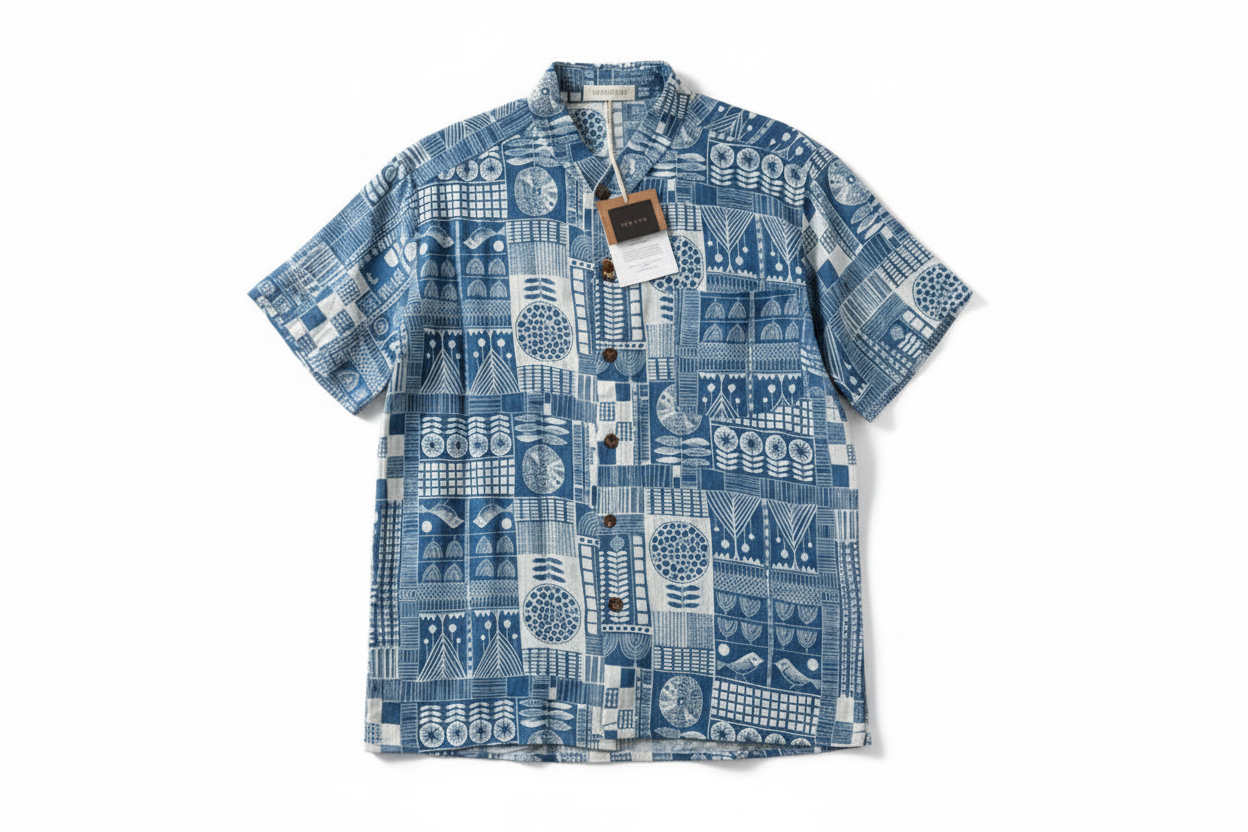 Mandarin Collar Indigo Shirt