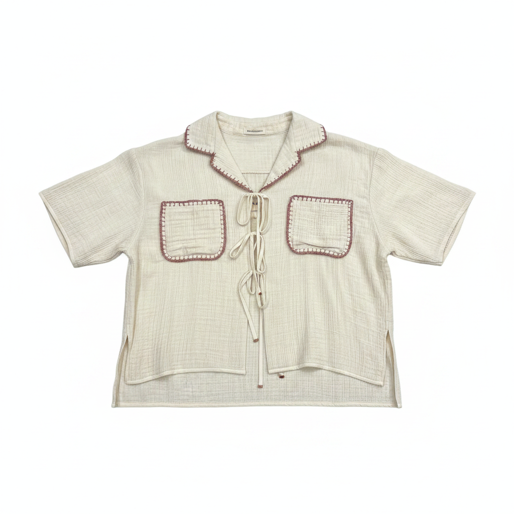 Collar Cotton Tie Shirt