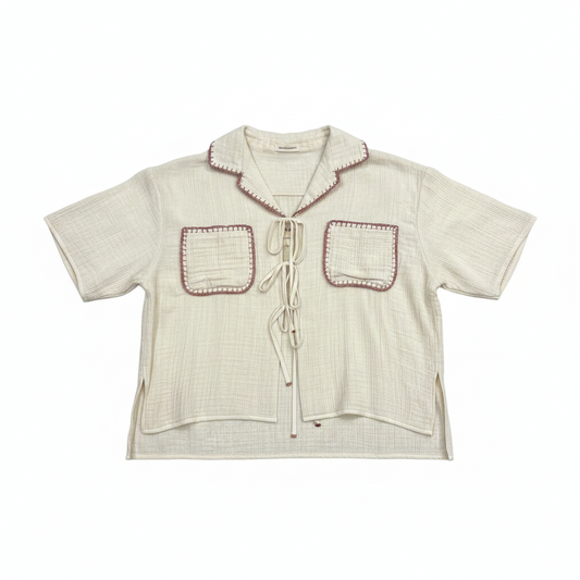 Collar Cotton Tie Shirt