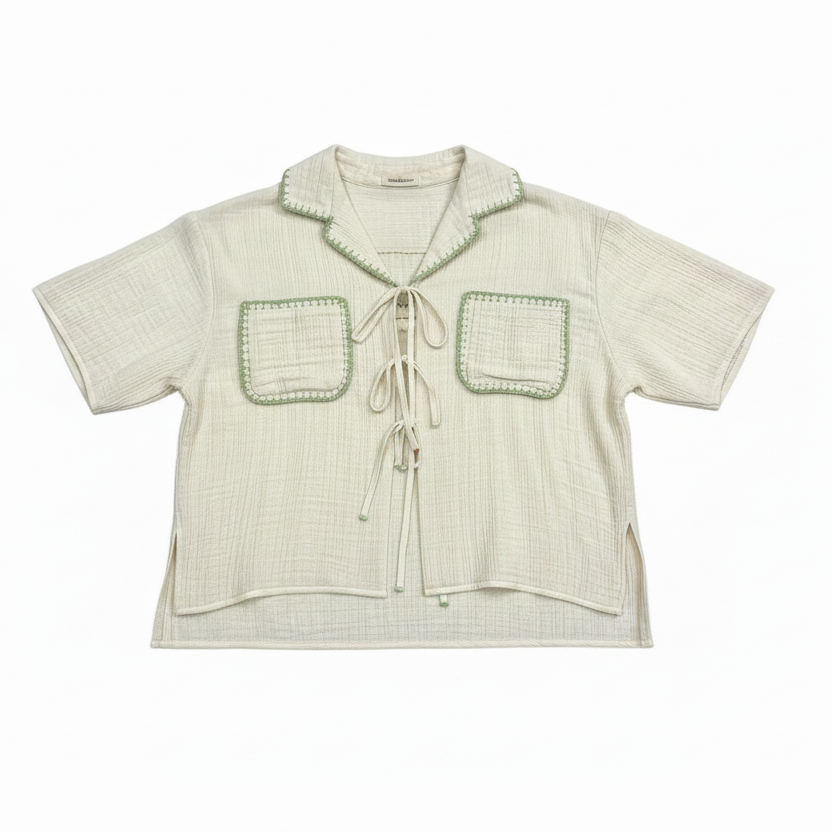 Collar Cotton Tie Shirt
