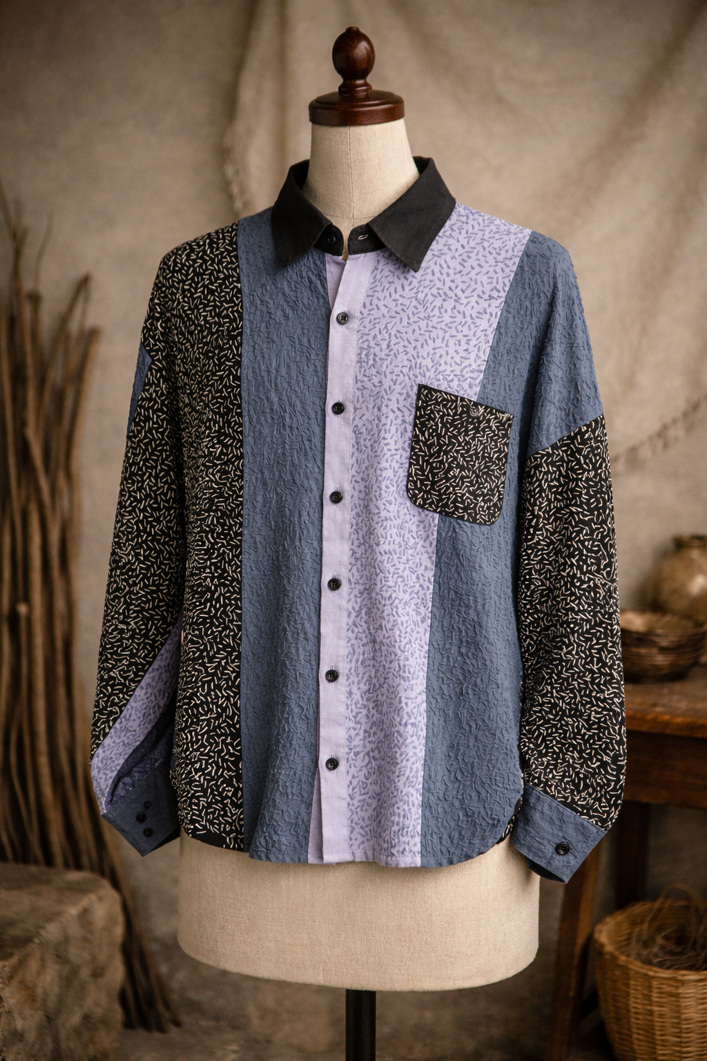 Night Grid - Handcrafted Patchwork Shirt