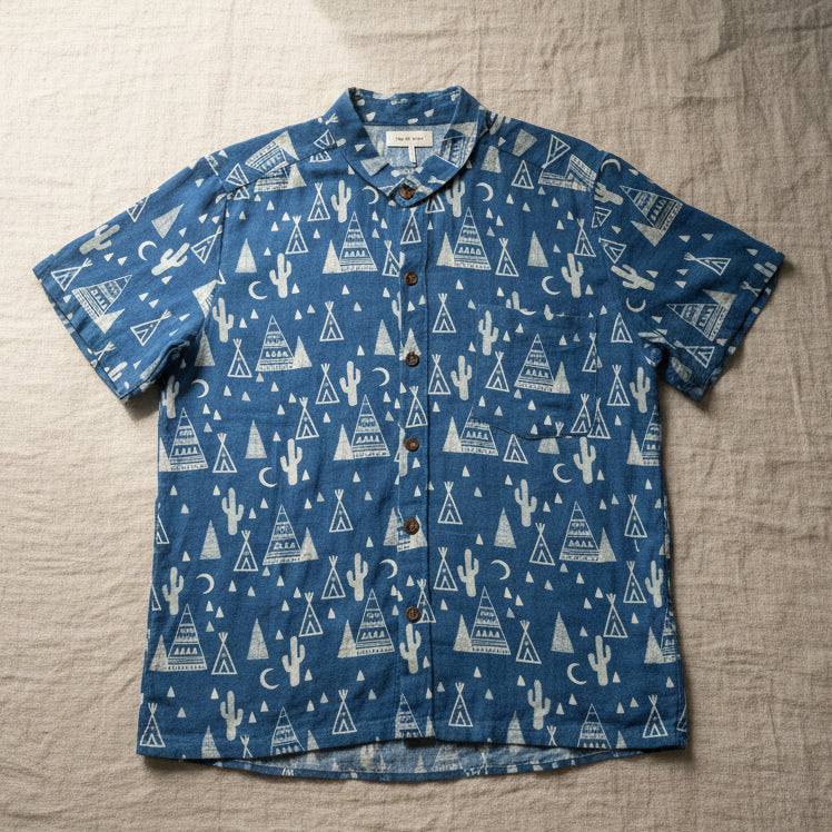 Mandarin Collar Indigo Shirt