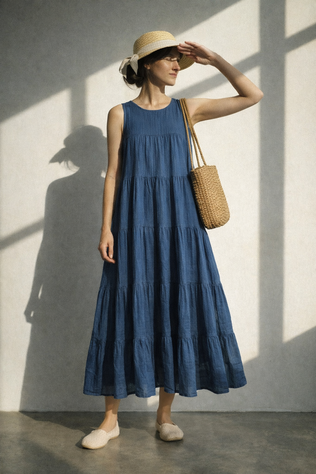 Indigo Whisper Tiered Dress