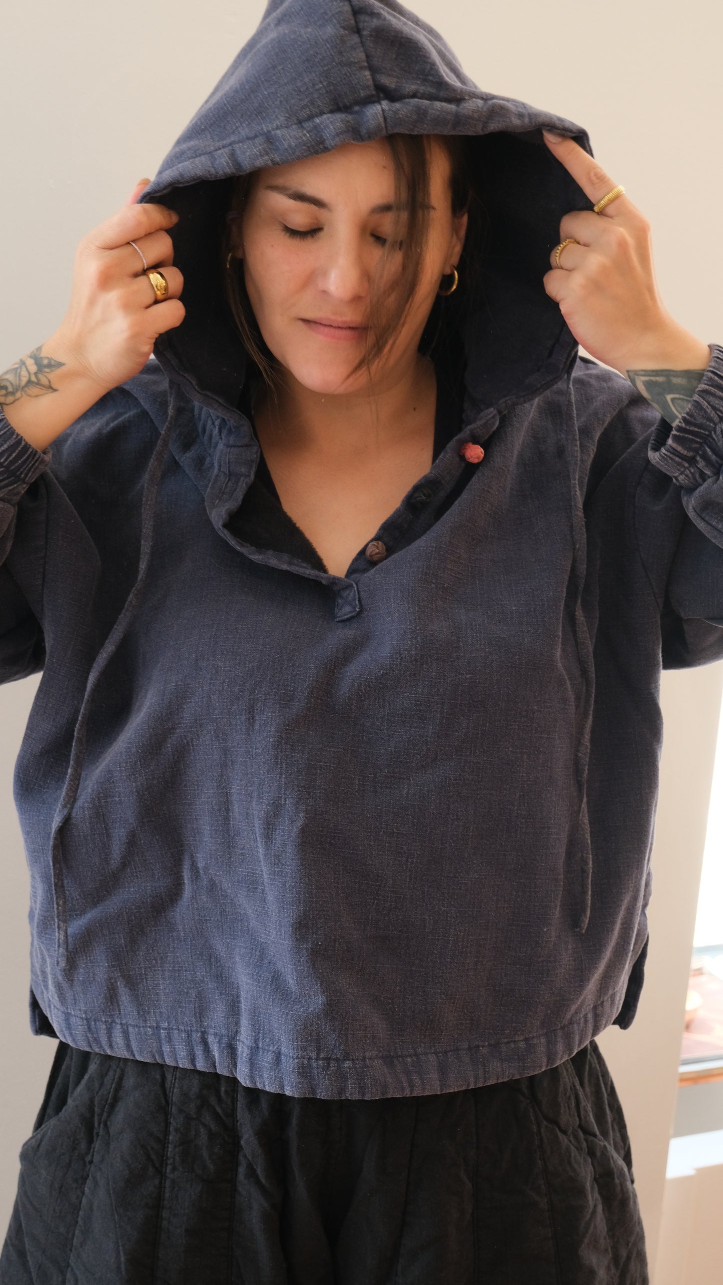 Hoodie cotton 3 button down
